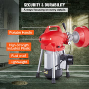 Drain Cleaner Machine 66FT x 5/8In 250W Sectional Snake Auger Manual Feed V952-XXFDGDSTJ250OF30KV3