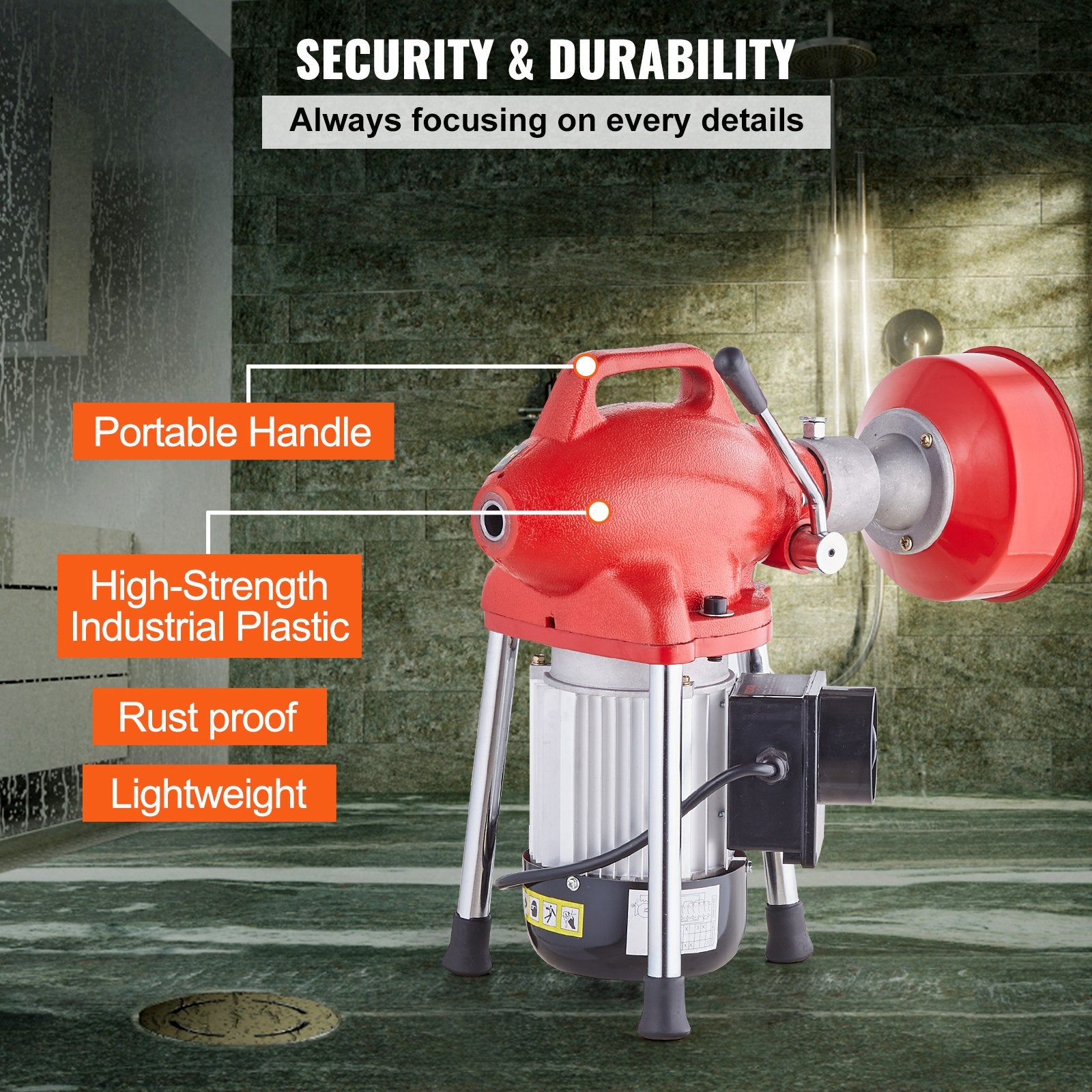 Drain Cleaner Machine 120FT x 5/8In 370W Sectional Snake Auger Manual Feed V952-XXFDGDSTJ370AYKE2V3