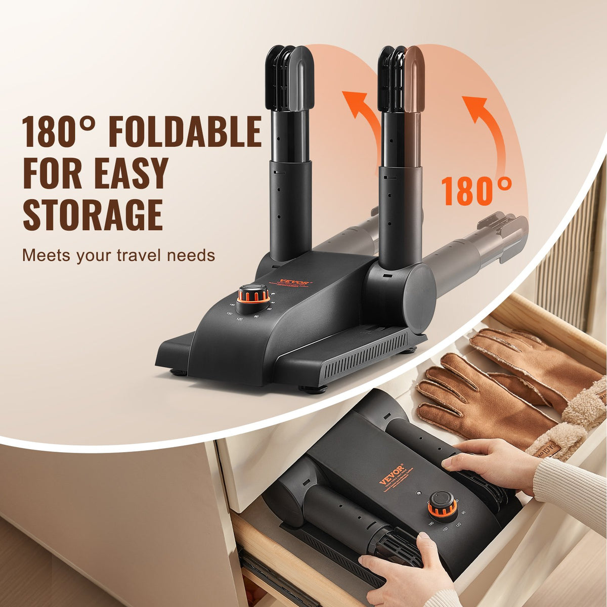 Foldable 2-Tube Shoe Dryer Boot Dryer with Heat Blower Black & Orange V952-XXHGJ2GWFSHG5G577V3