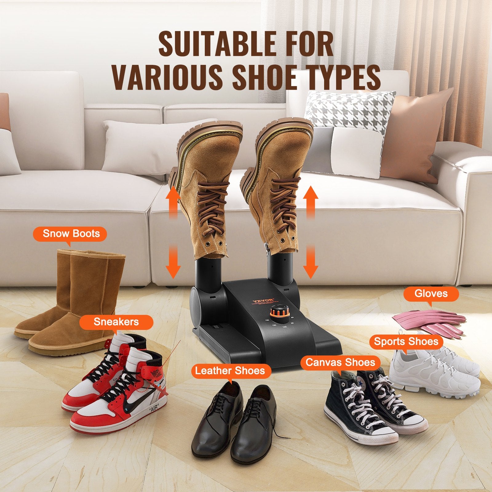Foldable 2-Tube Shoe Dryer Boot Dryer with Heat Blower Black & Orange V952-XXHGJ2GWFSHG5G577V3