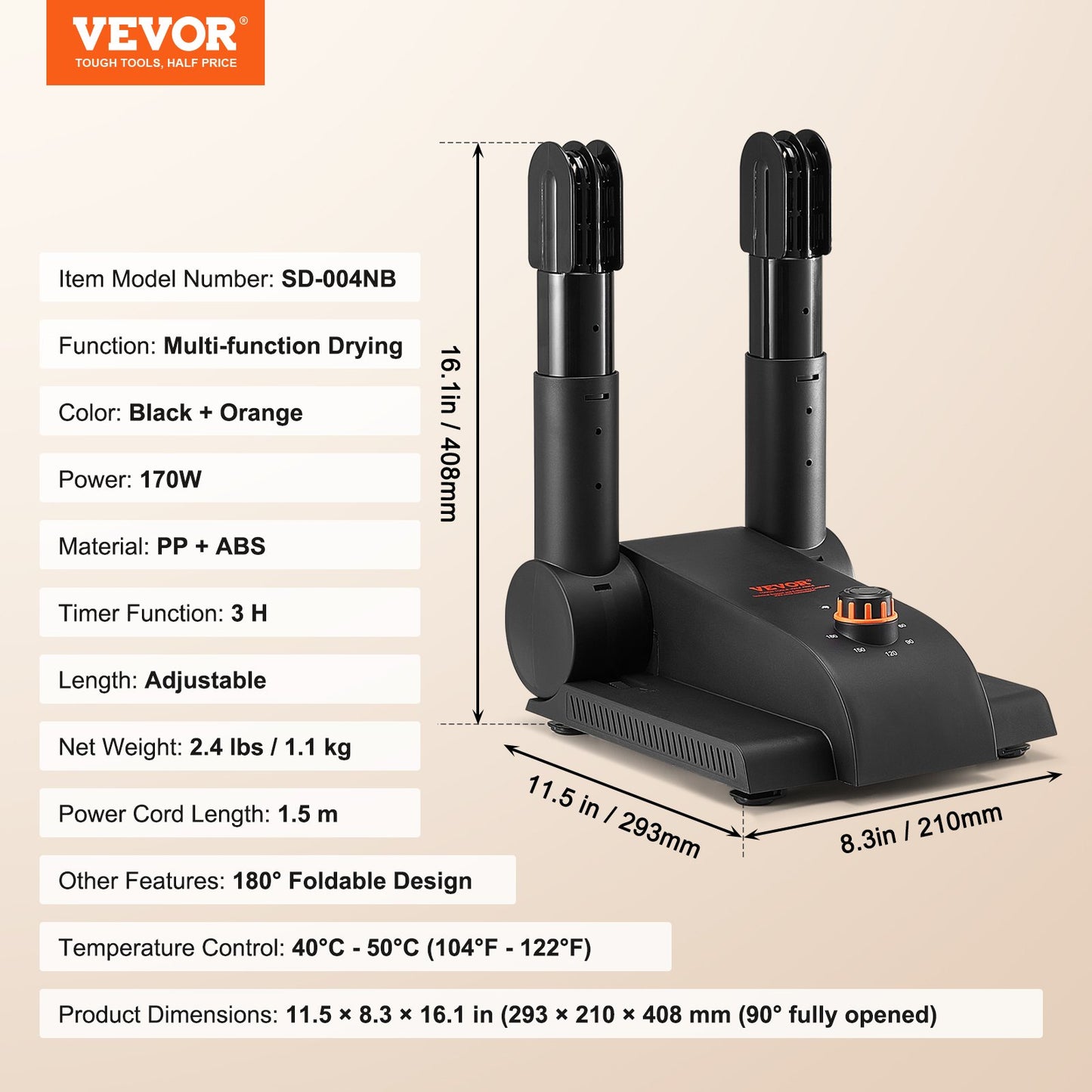 Foldable 2-Tube Shoe Dryer Boot Dryer with Heat Blower Black & Orange V952-XXHGJ2GWFSHG5G577V3