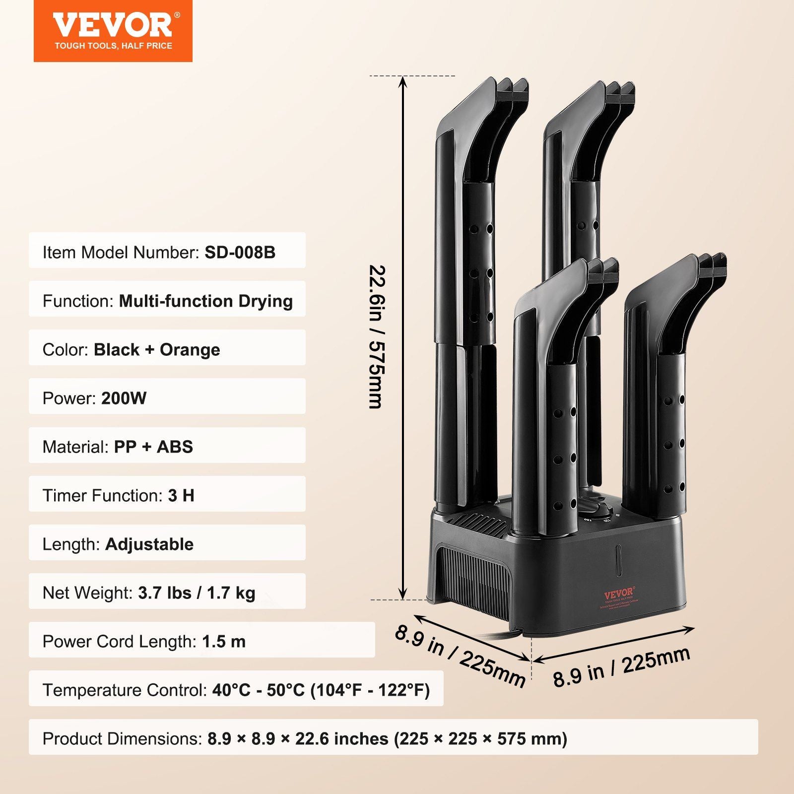 Detachable 4 Tubes Shoe Dryer, Portable Boot Dryer with Timer, Boot Warmers/Dryer with Heat Blower & ABS+PP V952-XXHGJ4GWFSHGBKRSRV3