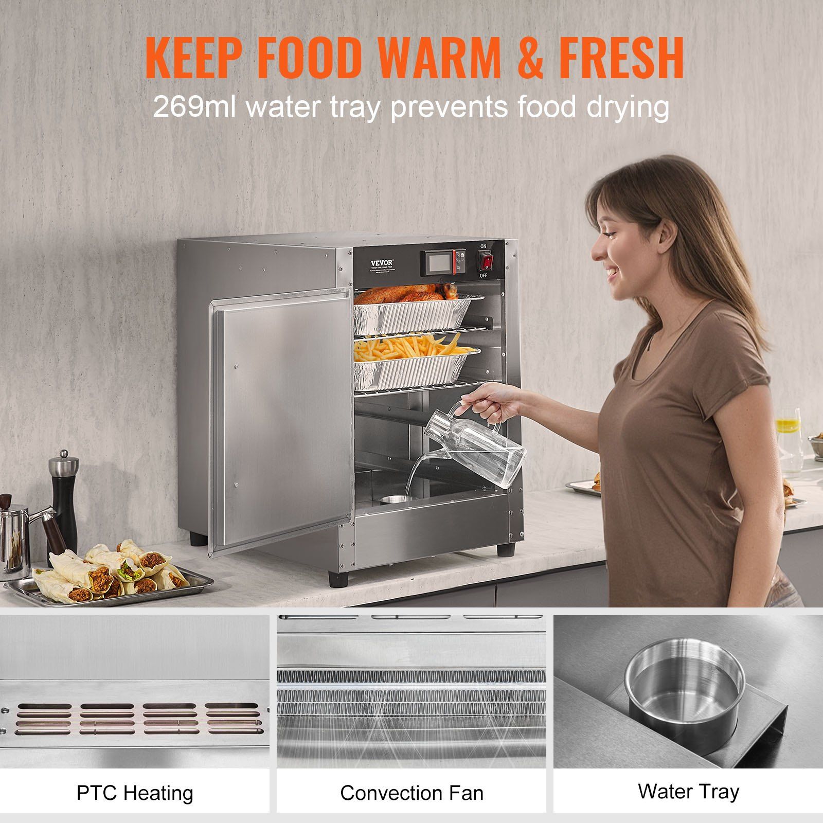 Hot Box Food Warmer, 4-Tier Concession Warmer with Water Tray, 4 Pans, Single-door and Adjustable Shelves, V952-XXSPBWJ4CBTMLX7IBV3