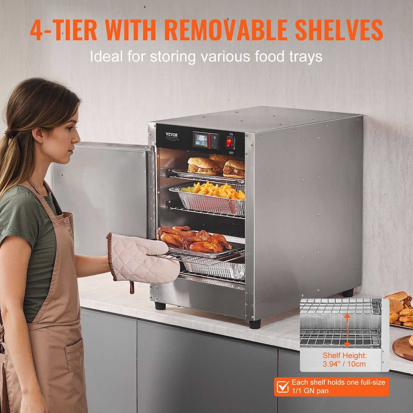 Hot Box Food Warmer, 4-Tier Concession Warmer with Water Tray, 4 Pans, Single-door and Adjustable Shelves, V952-XXSPBWJ4CBTMLX7IBV3