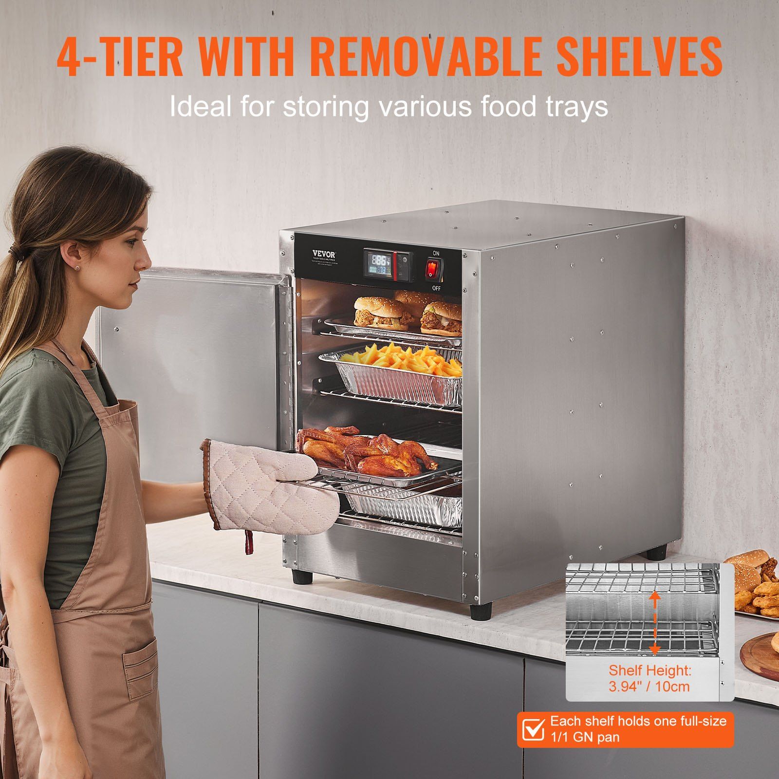 Hot Box Food Warmer, 4-Tier Concession Warmer with Water Tray, 4 Pans, Single-door and Adjustable Shelves, V952-XXSPBWJ4CBTMLX7IBV3