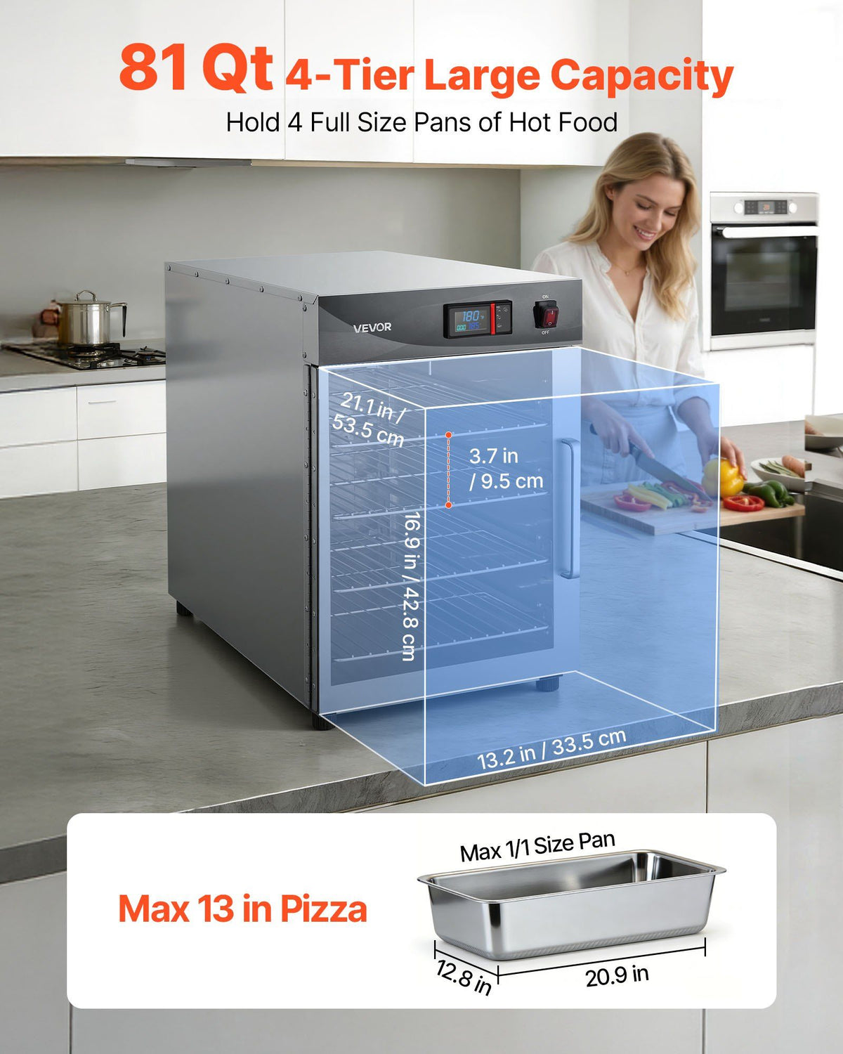Electric Hot Box Food Warmer, 4-Tier Commercial Warming Cabinet with Water Tray, Single-Door and Adjustable V952-XXSPBWJ4CDKBNMKK4001V3