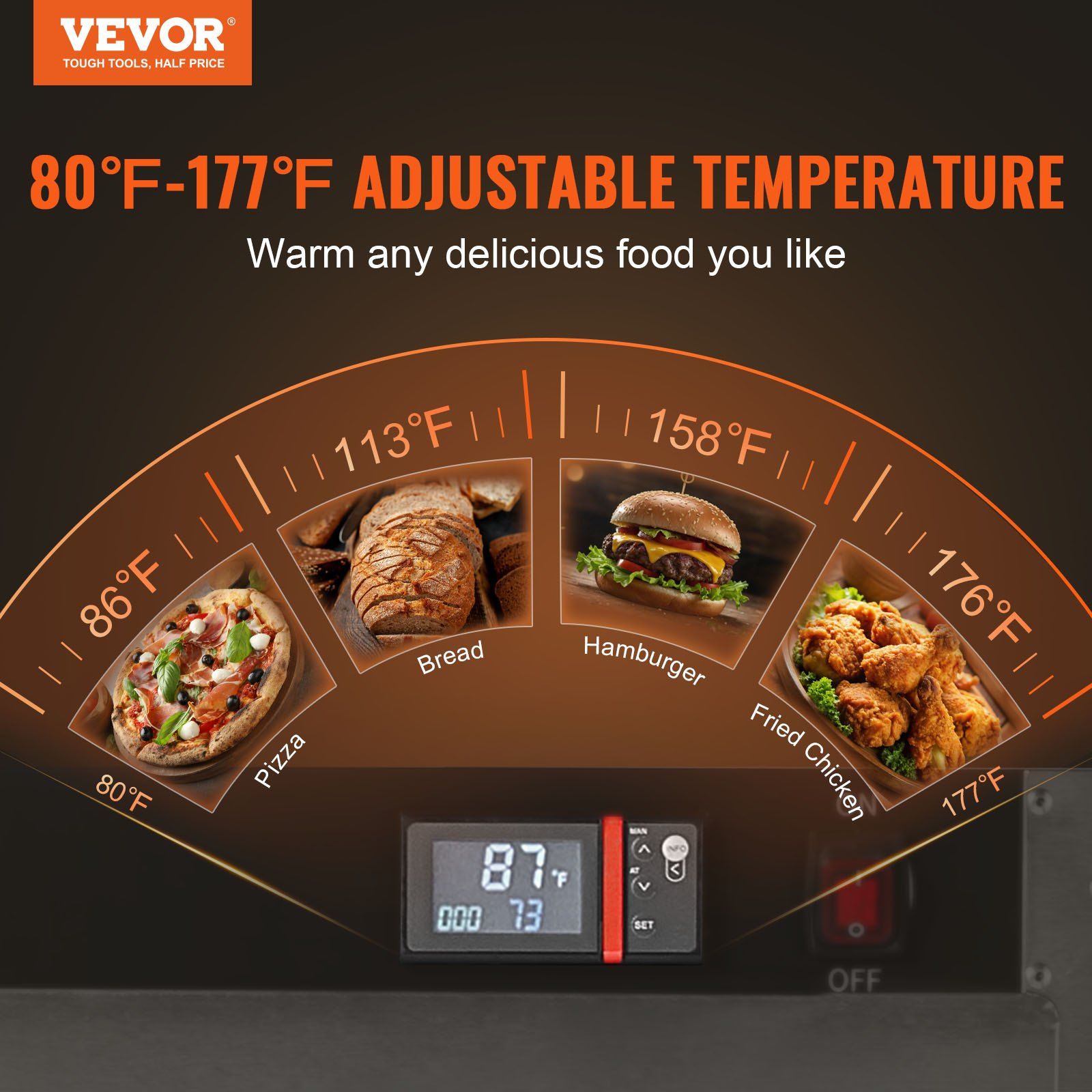Hot Box Food Warmer, 4-Tier Concession Warmer with Water Tray, 4 Pans, Glass Double-door and Adjustable V952-XXSPBWJ4CTMMFFLR5V3