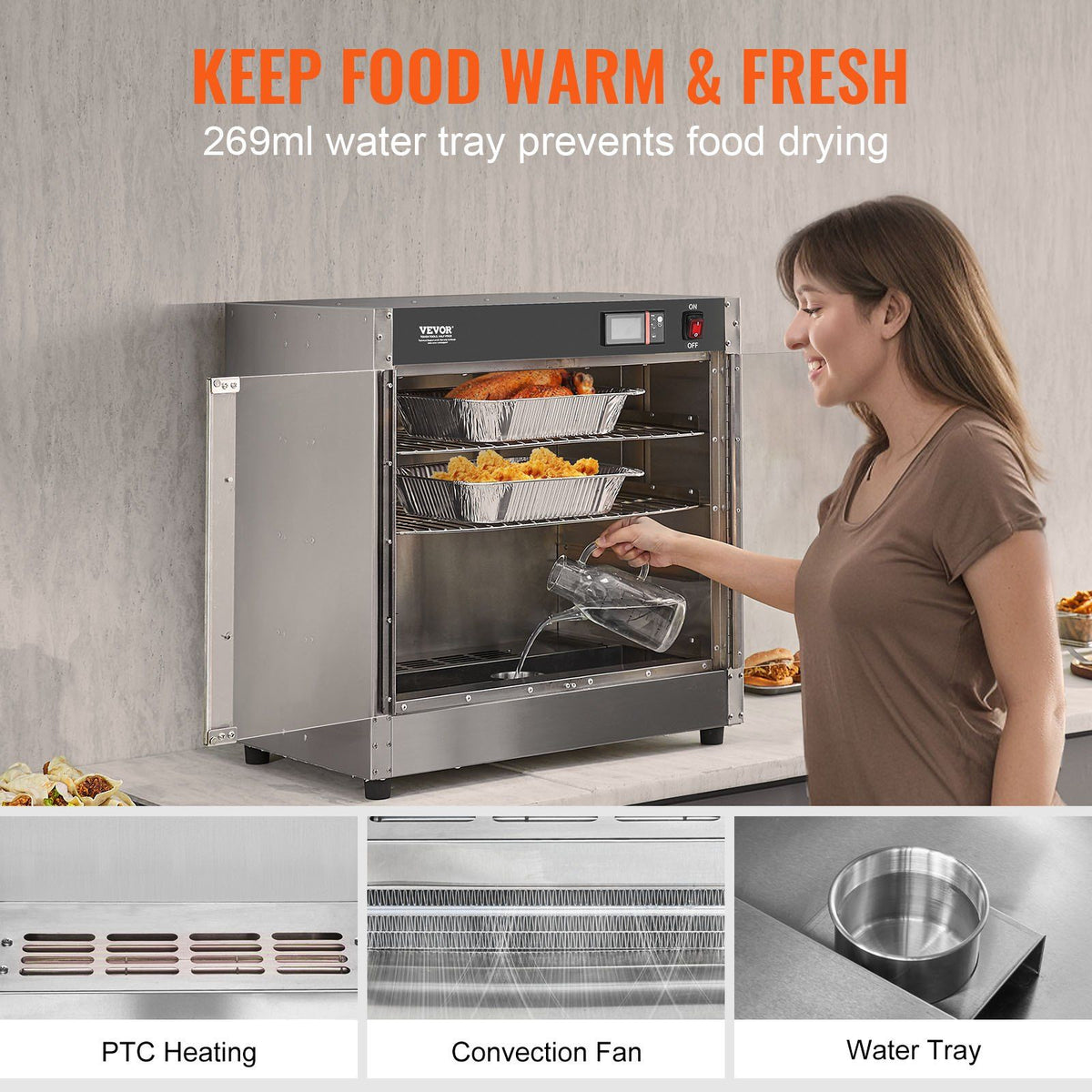 Hot Box Food Warmer, 4-Tier Concession Warmer with Water Tray, 4 Pans, Glass Double-door and Adjustable V952-XXSPBWJ4CTMMFFLR5V3