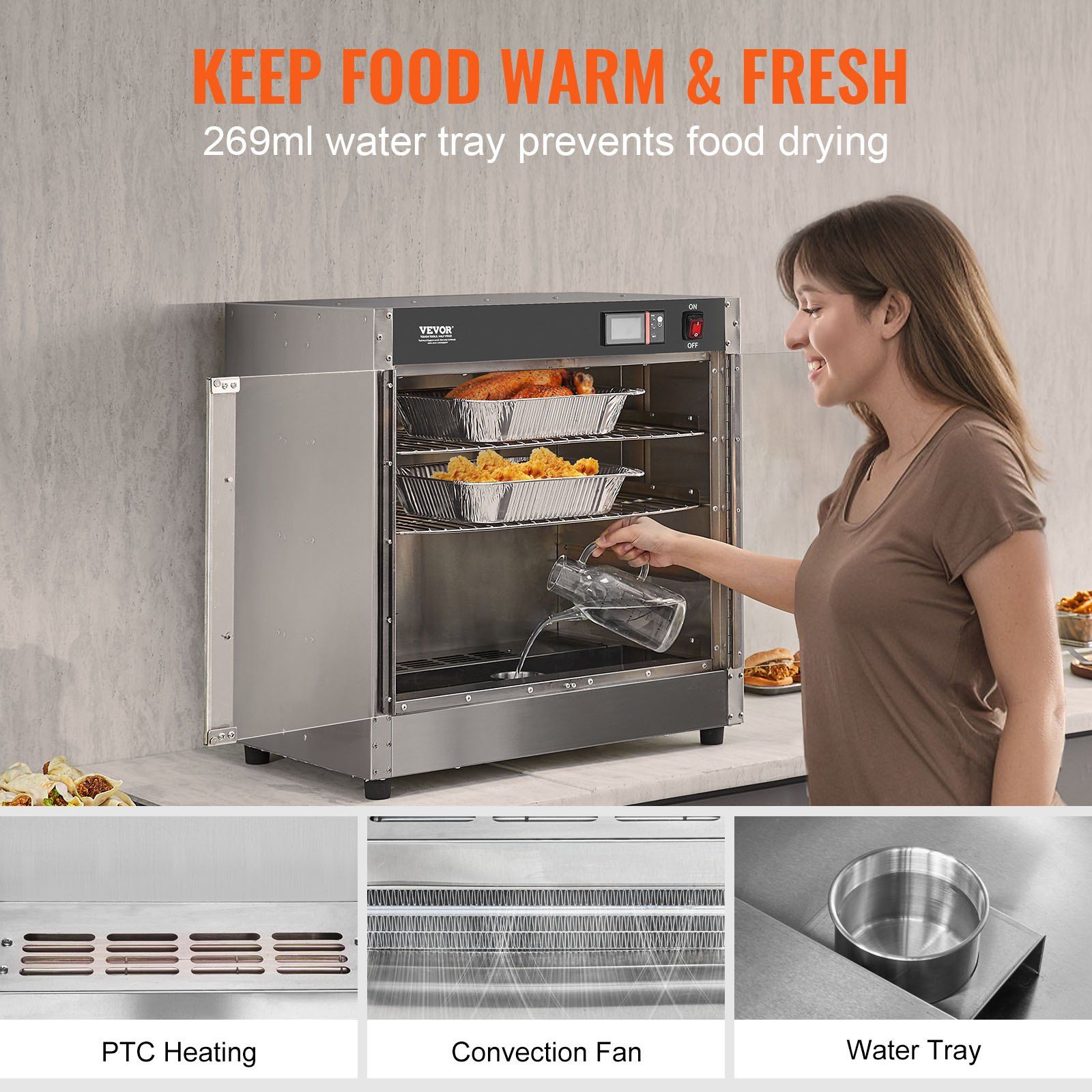 Hot Box Food Warmer, 4-Tier Concession Warmer with Water Tray, 4 Pans, Glass Double-door and Adjustable V952-XXSPBWJ4CTMMFFLR5V3