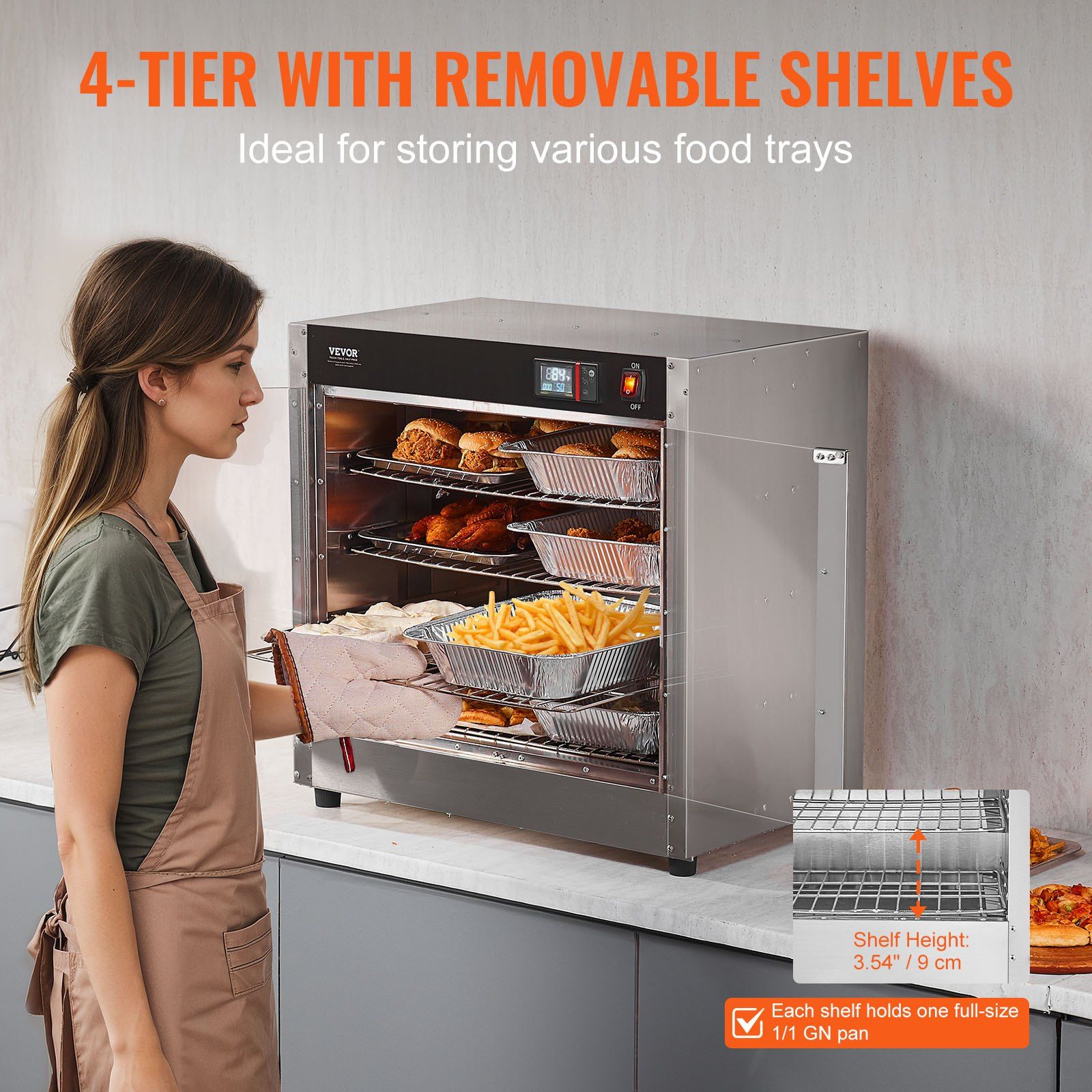 Hot Box Food Warmer, 4-Tier Concession Warmer with Water Tray, 4 Pans, Glass Double-door and Adjustable V952-XXSPBWJ4CTMMFFLR5V3