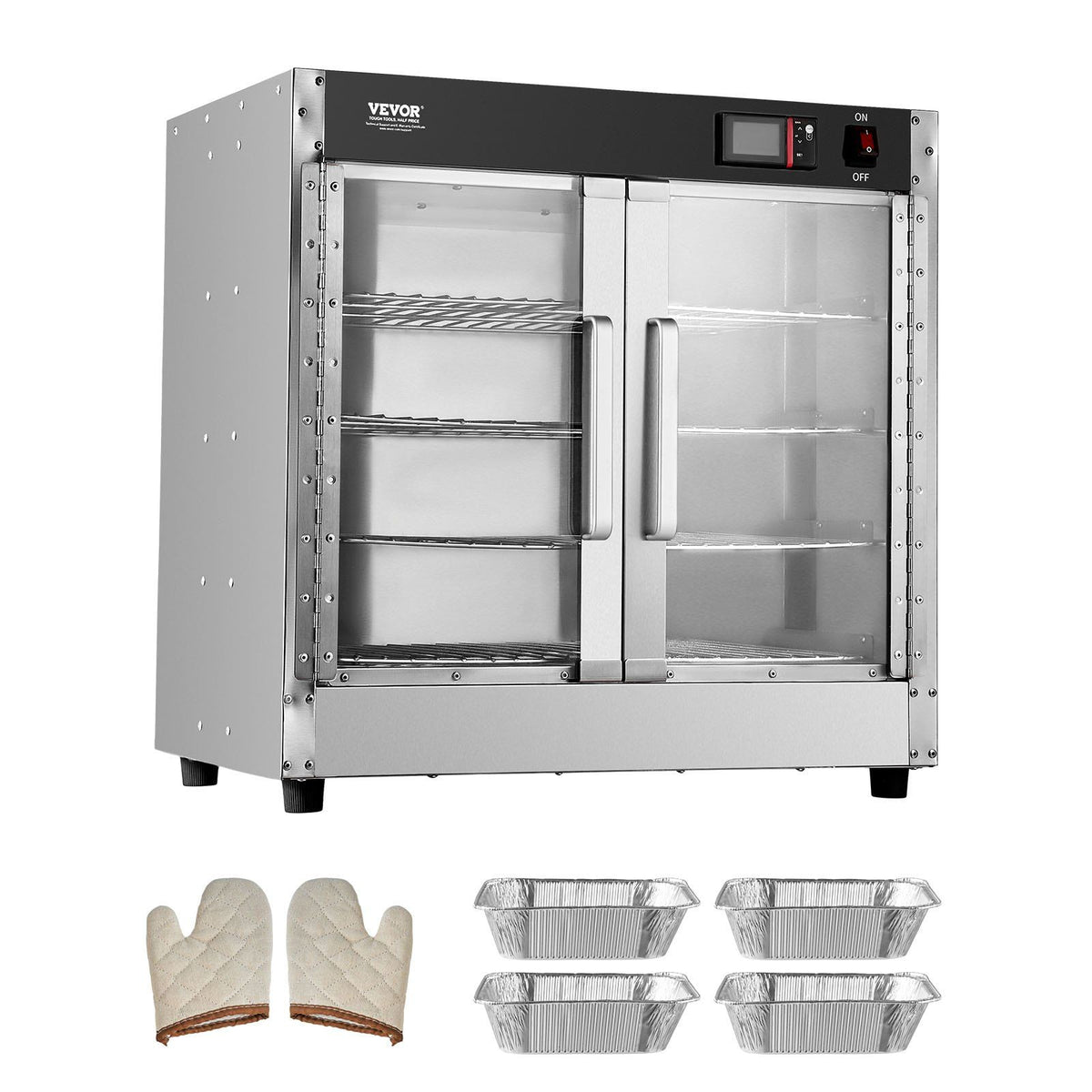 Hot Box Food Warmer, 4-Tier Concession Warmer with Water Tray, 4 Pans, Glass Double-door and Adjustable V952-XXSPBWJ4CTMMFFLR5V3