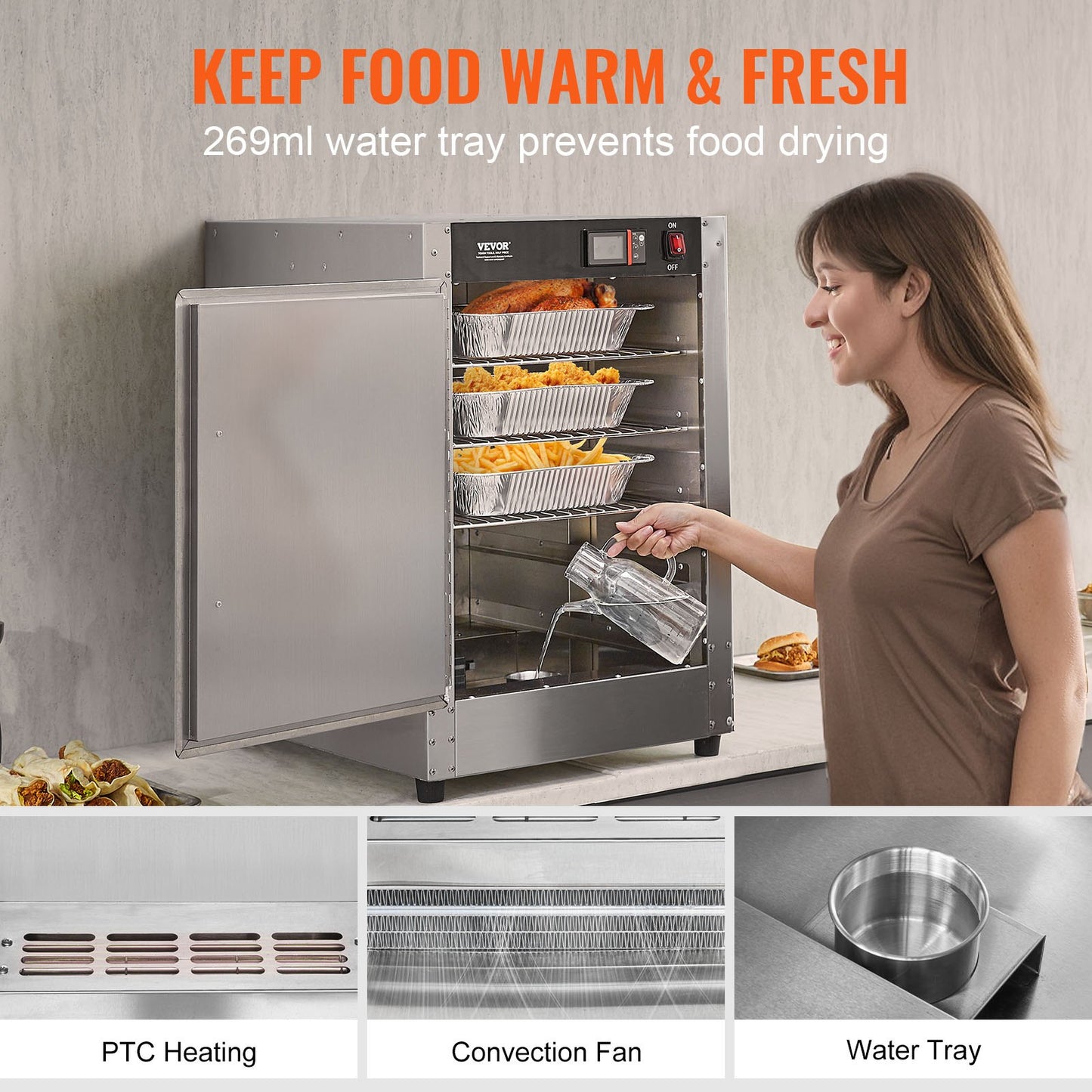 Hot Box Food Warmer, 5-Tier Concession Warmer with Water Tray, 5 Pans, Single-door and Adjustable Shelves, V952-XXSPBWJ5CBTM0I6VPV3