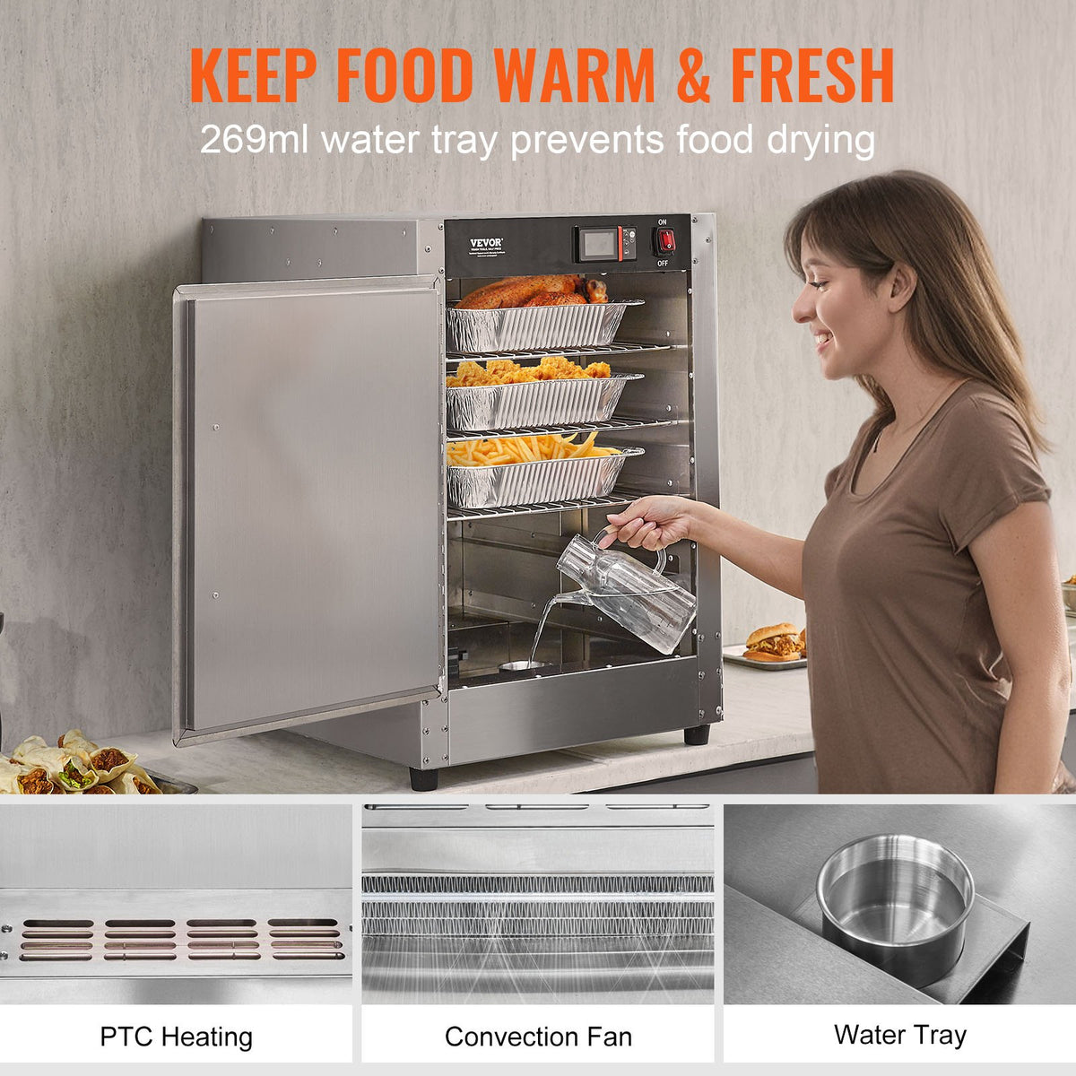 Hot Box Food Warmer, 5-Tier Concession Warmer with Water Tray, 5 Pans, Single-door and Adjustable Shelves, V952-XXSPBWJ5CBTM0I6VPV3