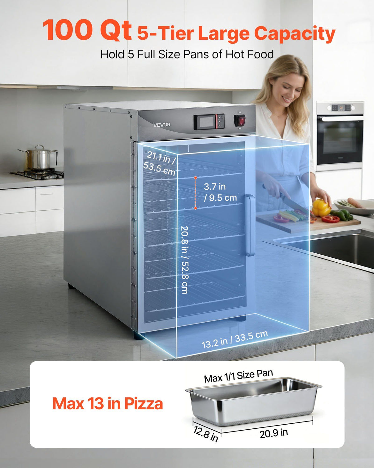 Electric Hot Box Food Warmer, 5-Tier Commercial Warming Cabinet with Water Tray, Single-Door and Adjustable V952-XXSPBWJ5CDKB3Q9TF001V3
