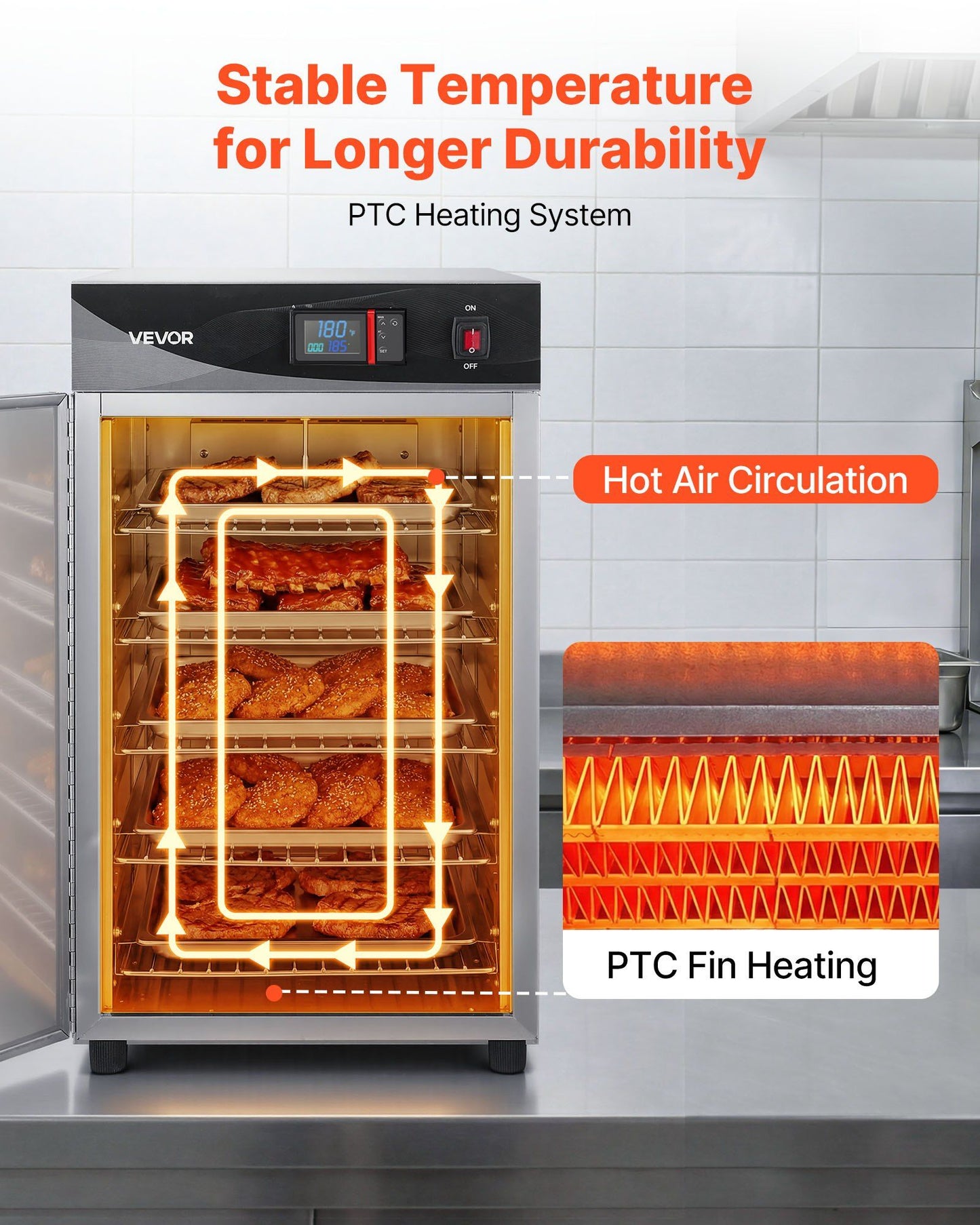 Electric Hot Box Food Warmer, 5-Tier Commercial Warming Cabinet with Water Tray, Single-Door and Adjustable V952-XXSPBWJ5CDKB3Q9TF001V3