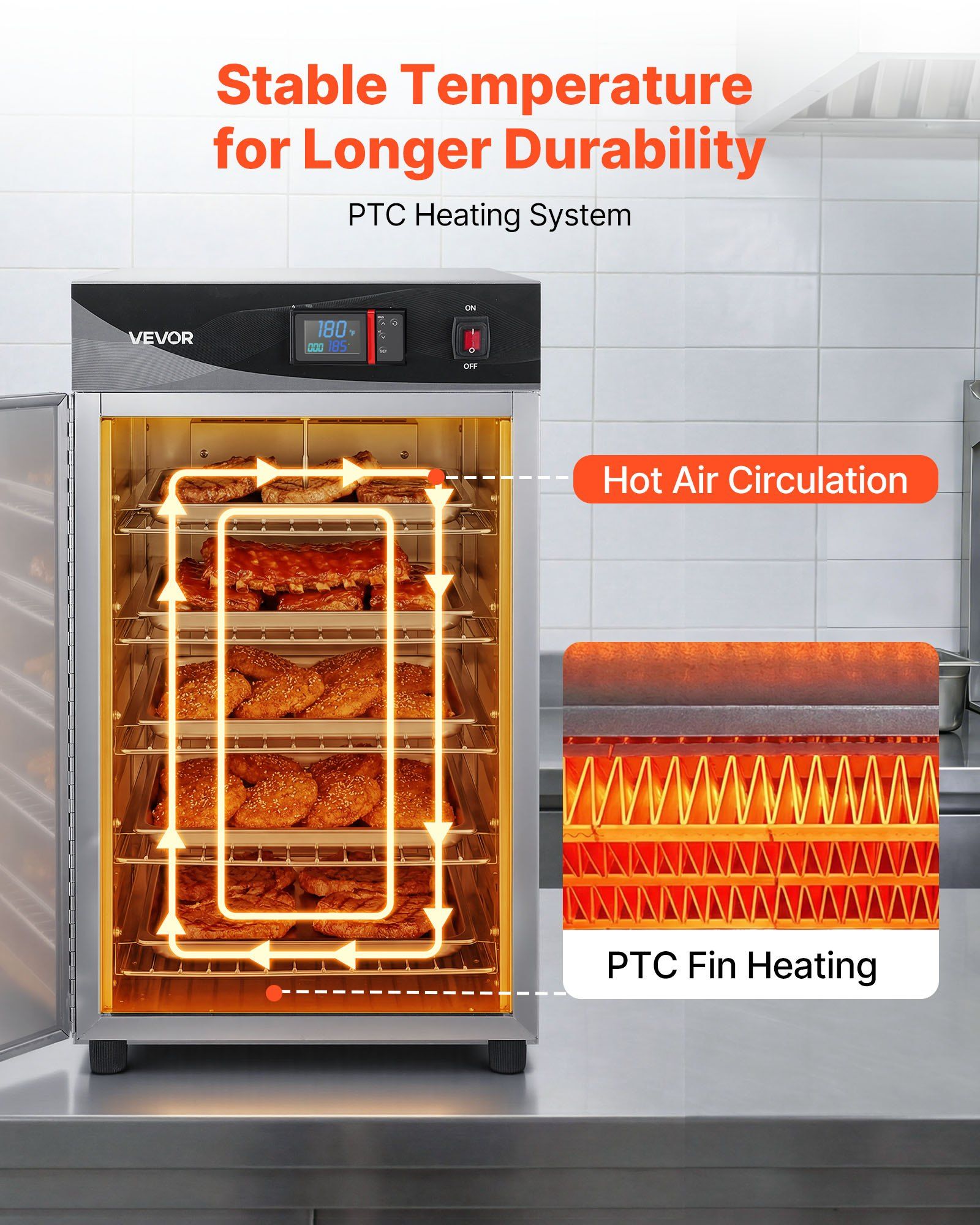 Electric Hot Box Food Warmer, 5-Tier Commercial Warming Cabinet with Water Tray, Single-Door and Adjustable V952-XXSPBWJ5CDKB3Q9TF001V3