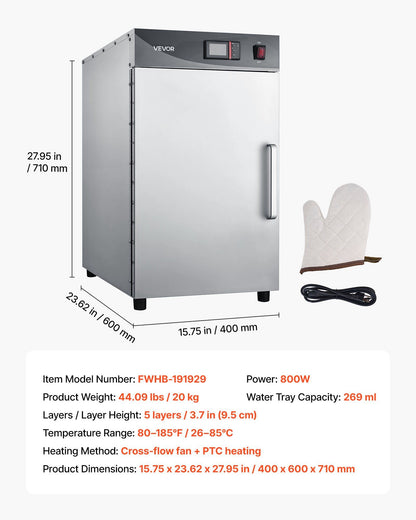 Electric Hot Box Food Warmer, 5-Tier Commercial Warming Cabinet with Water Tray, Single-Door and Adjustable V952-XXSPBWJ5CDKB3Q9TF001V3