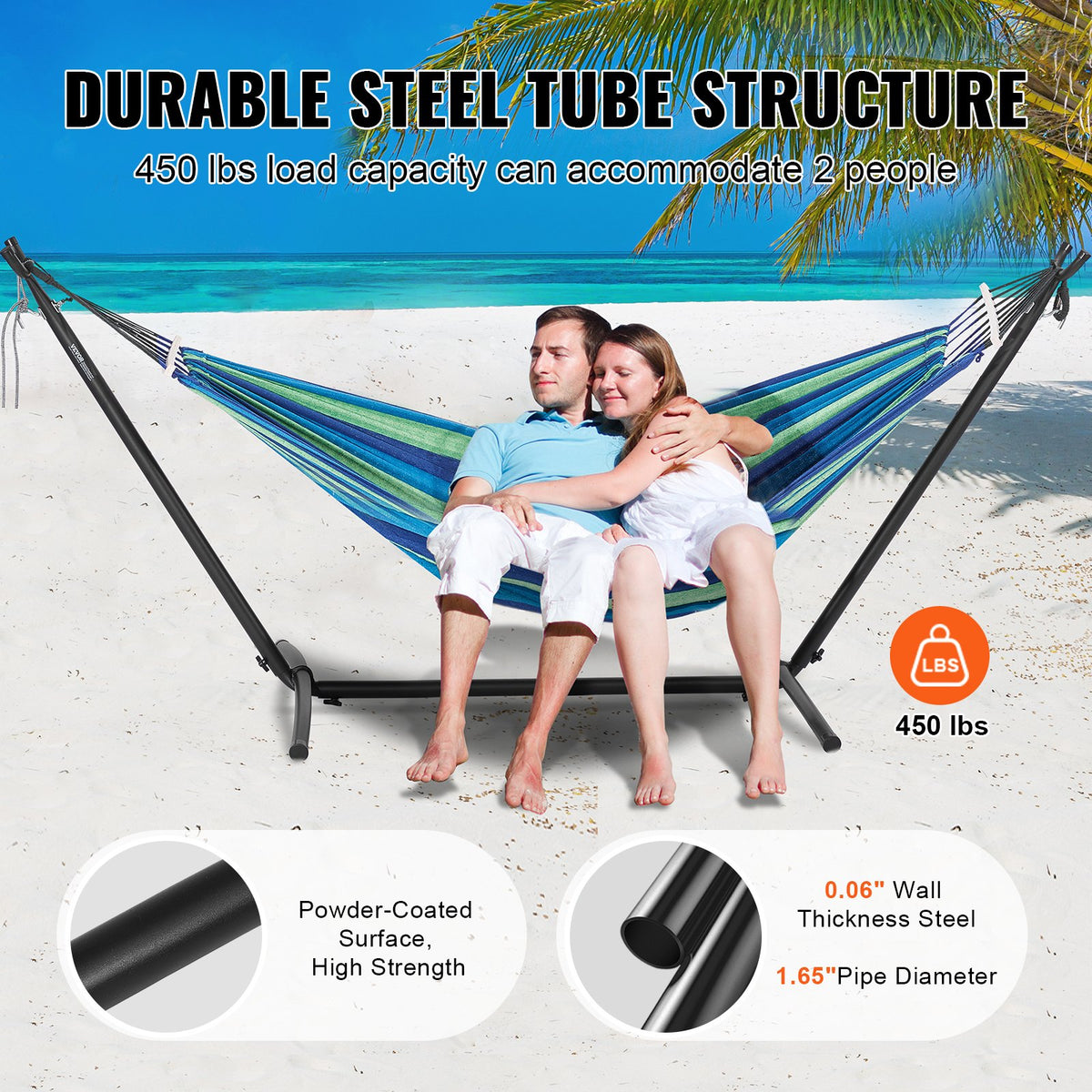 Portable Hammock Stand, 450lbs Capacity Steel Hammock Stand for 2 Person, Heavy Duty Adjustable Hooks Hammock V952-XXXDCJXXXJS10WJZWV0