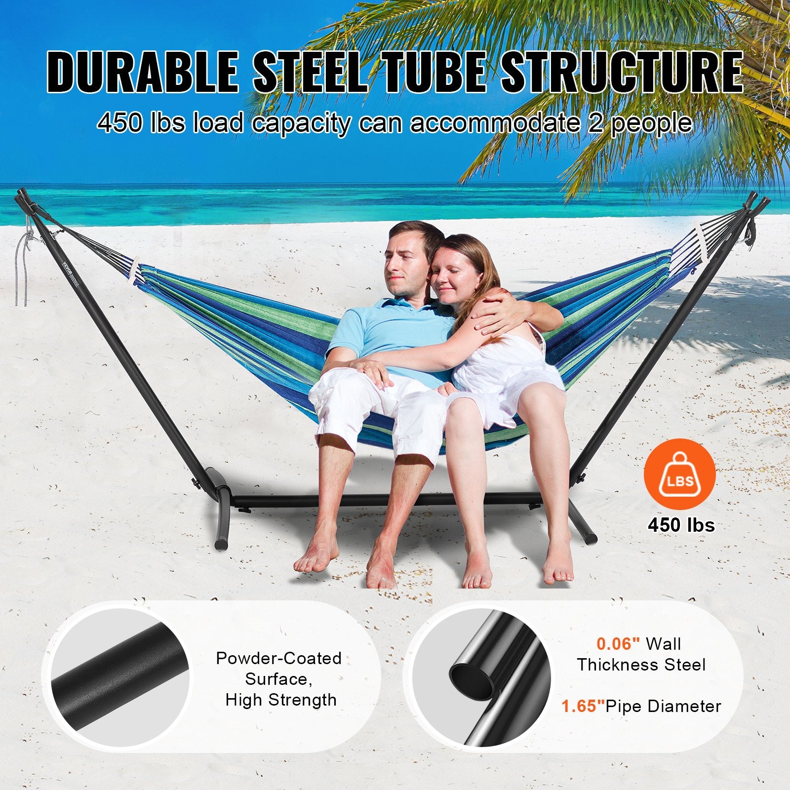 Portable Hammock Stand, 450lbs Capacity Steel Hammock Stand for 2 Person, Heavy Duty Adjustable Hooks Hammock V952-XXXDCJXXXJS16JSZ5V0