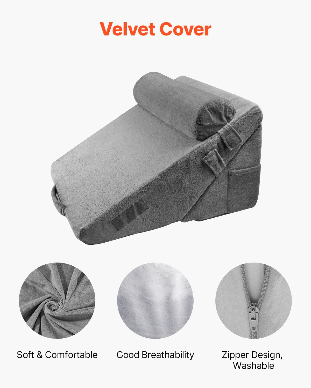 Bed Wedge Pillow for Sleeping, 3 Pcs Adjustable Orthopedic Bed Wedge Set, with Washable Cover & Foam Support, V952-XXZKDJXXZ3JTPE38X001V0