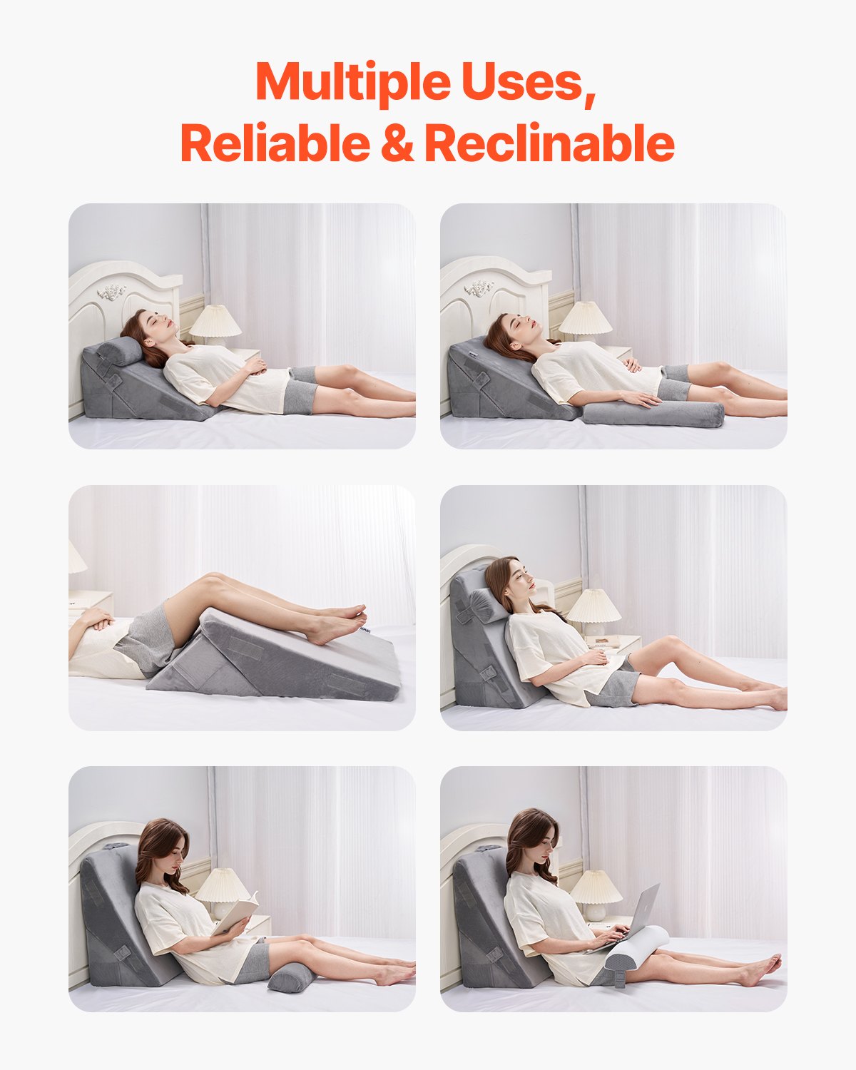 Bed Wedge Pillow for Sleeping, 3 Pcs Adjustable Orthopedic Bed Wedge Set, with Washable Cover & Foam Support, V952-XXZKDJXXZ3JTPE38X001V0