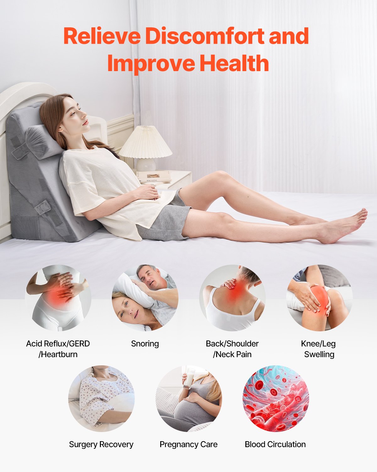 Bed Wedge Pillow for Sleeping, 3 Pcs Adjustable Orthopedic Bed Wedge Set, with Washable Cover & Foam Support, V952-XXZKDJXXZ3JTPE38X001V0