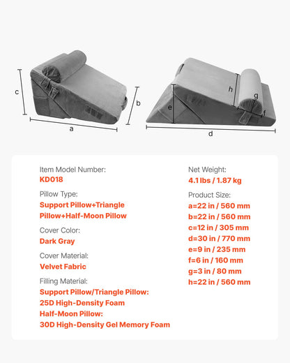 Bed Wedge Pillow for Sleeping, 3 Pcs Adjustable Orthopedic Bed Wedge Set, with Washable Cover & Foam Support, V952-XXZKDJXXZ3JTPE38X001V0