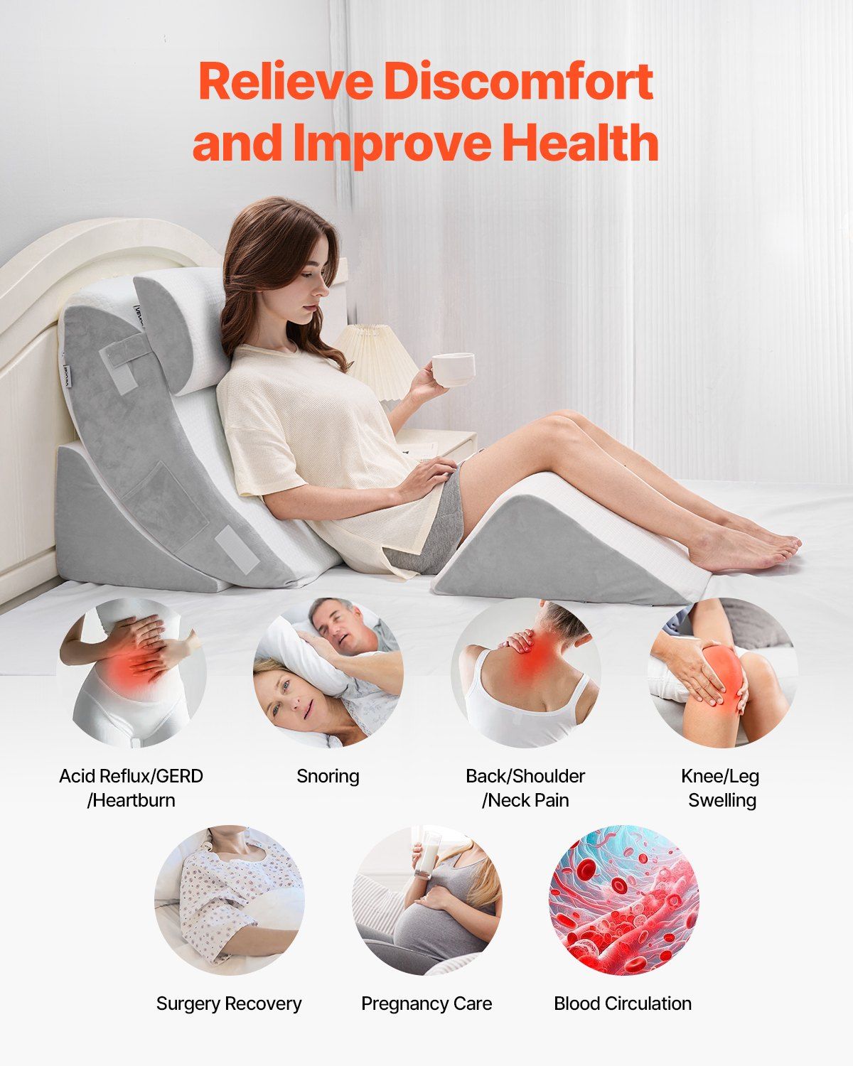 Wedge Pillow for Sleeping, 4 Pcs Adjustable Orthopedic Bed Wedge Set, Support Leg Neck Shoulder, Post Surgery V952-XXZKDJXXZ4JTN08JX001V0