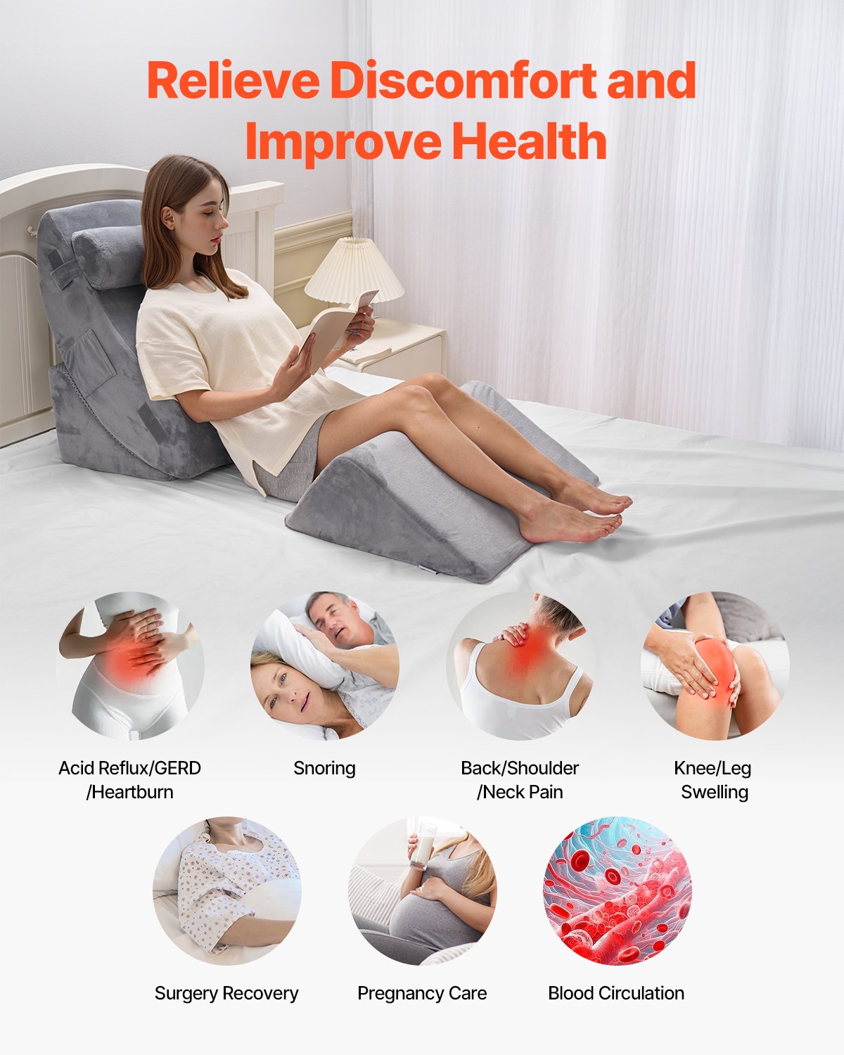 Wedge Pillow for Sleeping, 4 Pcs Adjustable Orthopedic Bed Wedge Set, Support Leg Neck Shoulder, Post Surgery V952-XXZKDJXXZ4JTW53OP001V0