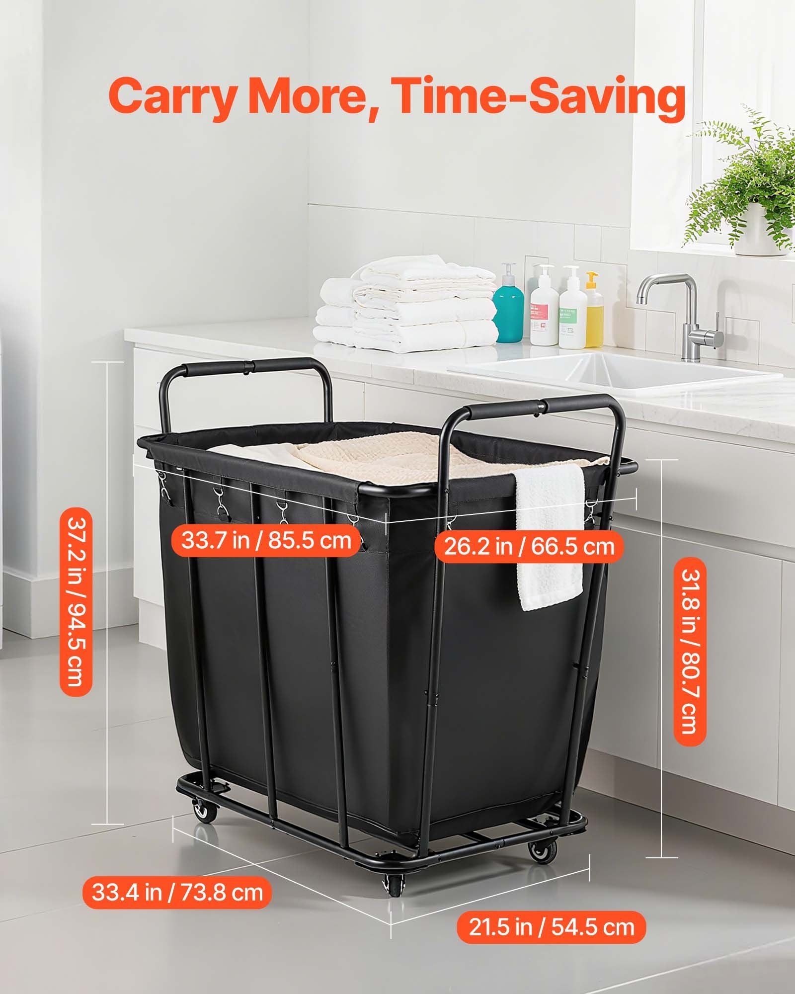 Laundry Cart, Rolling Grocery Utility Cart with Waterproof Liner & Swivel Wheels, 118 KG Large Load Capacity, V952-XYC2LKSJSCL04UN2C001V0