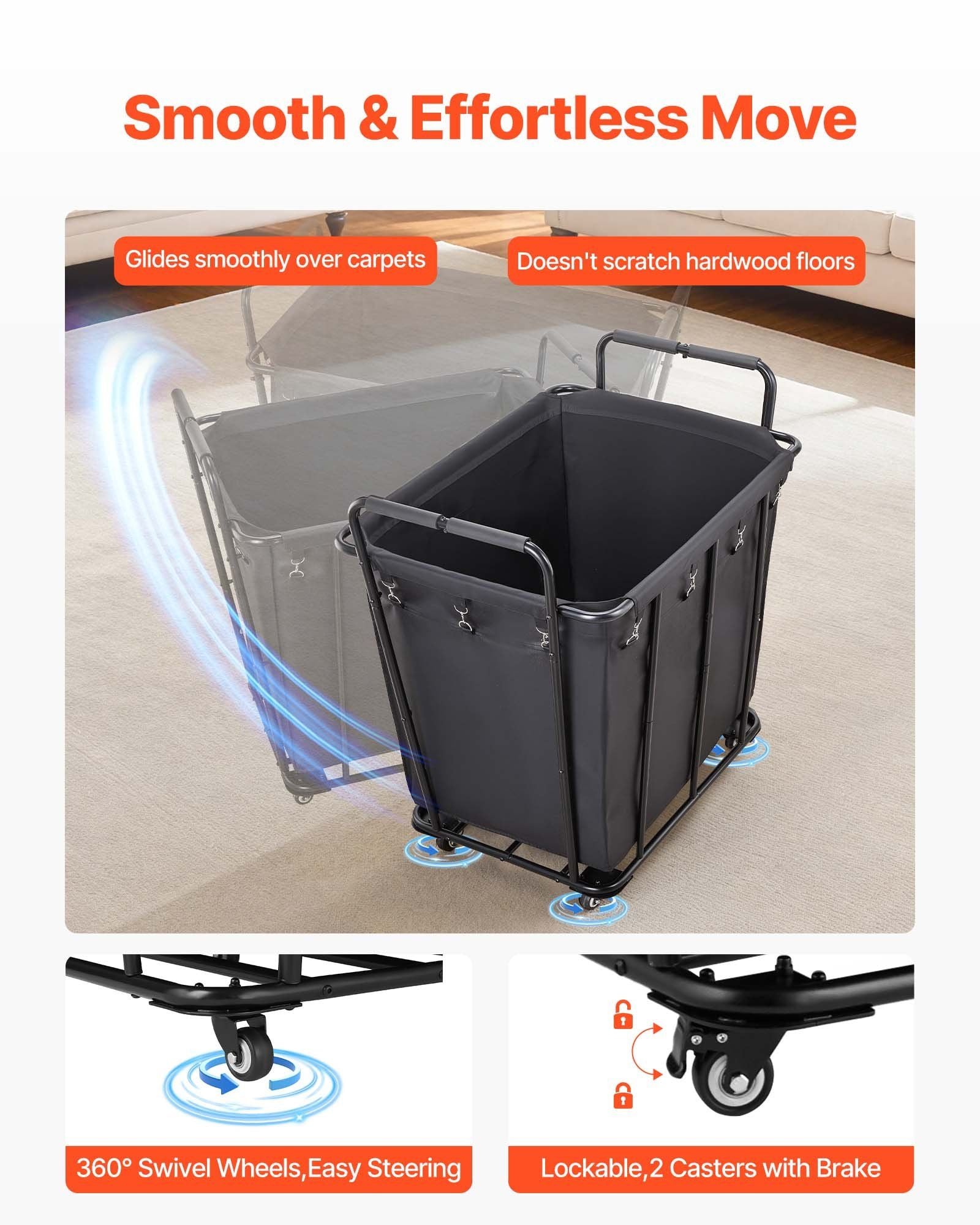 Laundry Cart, Rolling Grocery Utility Cart with Waterproof Liner & Swivel Wheels, 118 KG Large Load Capacity, V952-XYC2LKSJSCL04UN2C001V0