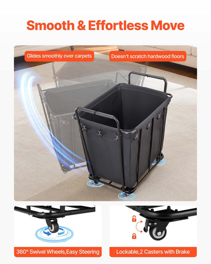 Laundry Cart, Rolling Grocery Utility Cart with Waterproof Liner & Swivel Wheels, 118 KG Large Load Capacity, V952-XYC2LKSJSCL04UN2C001V0