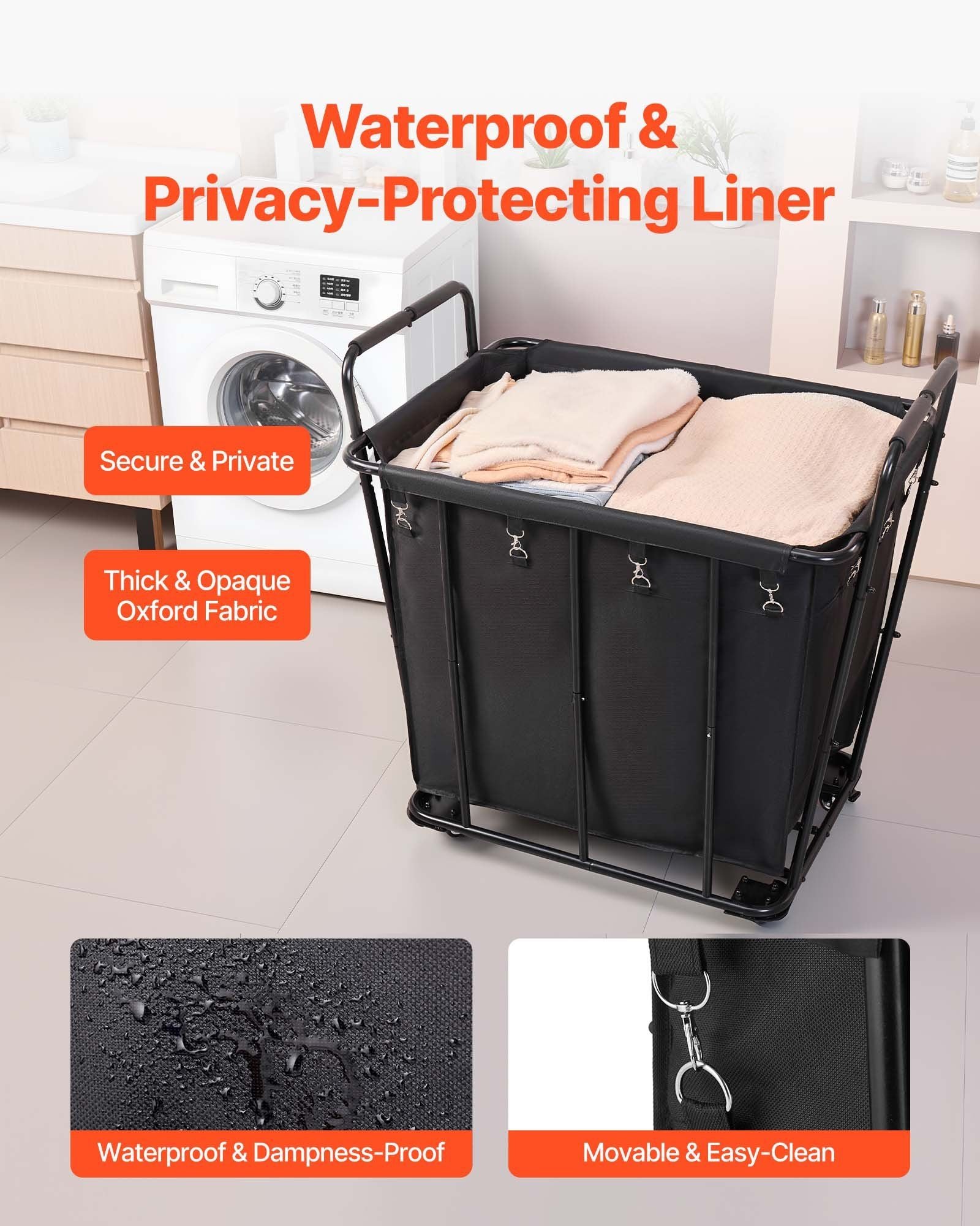 Laundry Cart, Rolling Grocery Utility Cart with Waterproof Liner & Swivel Wheels, 118 KG Large Load Capacity, V952-XYC2LKSJSCL04UN2C001V0
