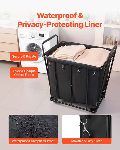 Laundry Cart, Rolling Grocery Utility Cart with Waterproof Liner & Swivel Wheels, 118 KG Large Load Capacity, V952-XYC2LKSJSCL04UN2C001V0