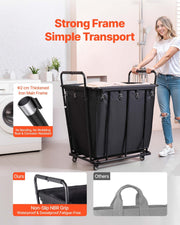 Laundry Cart, Rolling Grocery Utility Cart with Waterproof Liner & Swivel Wheels, 118 KG Large Load Capacity, V952-XYC2LKSJSCL04UN2C001V0