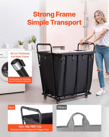 Laundry Cart, Rolling Grocery Utility Cart with Waterproof Liner & Swivel Wheels, 118 KG Large Load Capacity, V952-XYC2LKSJSCL04UN2C001V0