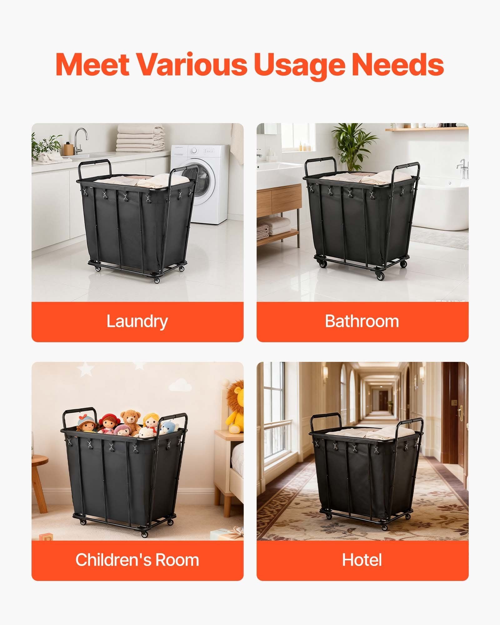 Laundry Cart, Rolling Grocery Utility Cart with Waterproof Liner & Swivel Wheels, 118 KG Large Load Capacity, V952-XYC2LKSJSCL04UN2C001V0