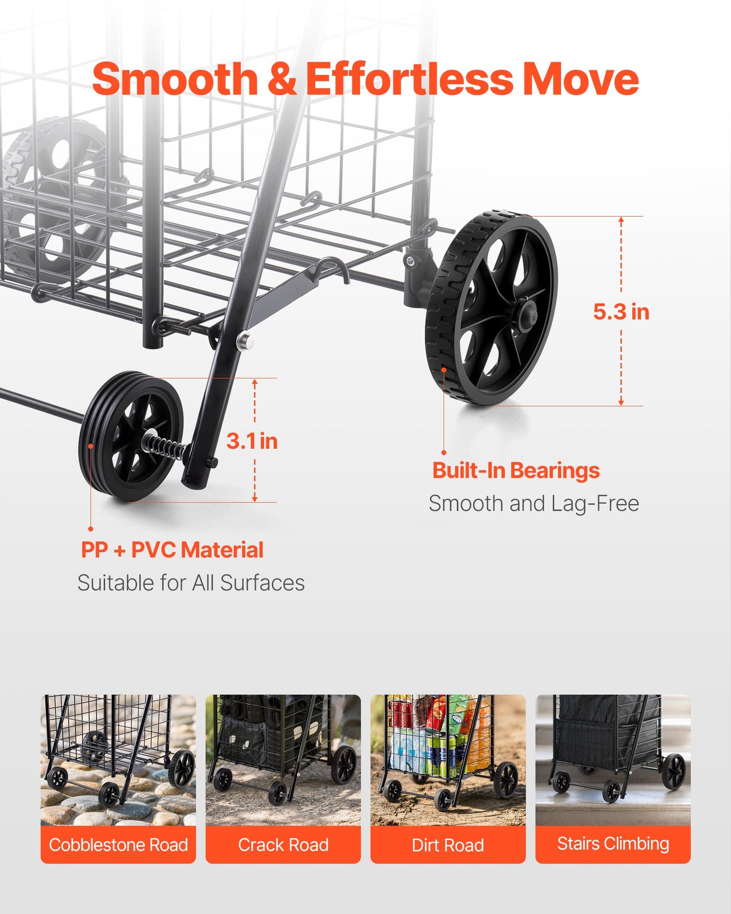 Shopping Cart, Folding Grocery Utility Cart with Swivel Wheels, 40.8 kg Large Load Capacity, Heavy Duty V952-XYC2ZDSTCSJS7HKN9001V0