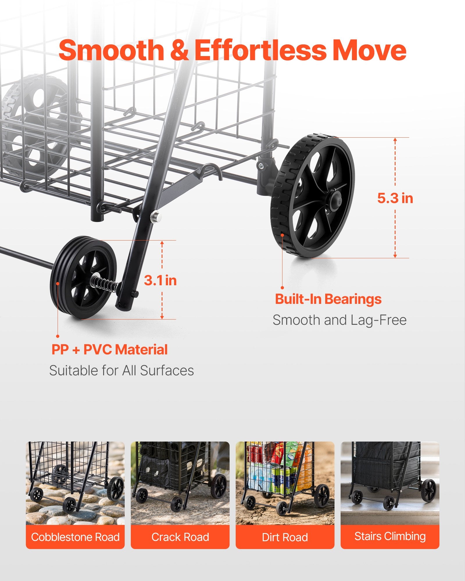 Shopping Cart, Folding Grocery Utility Cart with Swivel Wheels, 40.8 kg Large Load Capacity, Heavy Duty V952-XYC2ZDSTCSJS7HKN9001V0