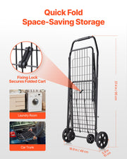 Shopping Cart, Folding Grocery Utility Cart with Swivel Wheels, 40.8 kg Large Load Capacity, Heavy Duty V952-XYC2ZDSTCSJS7HKN9001V0