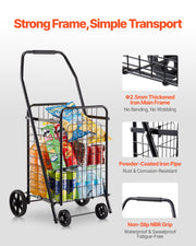 Shopping Cart, Folding Grocery Utility Cart with Swivel Wheels, 40.8 kg Large Load Capacity, Heavy Duty V952-XYC2ZDSTCSJS7HKN9001V0