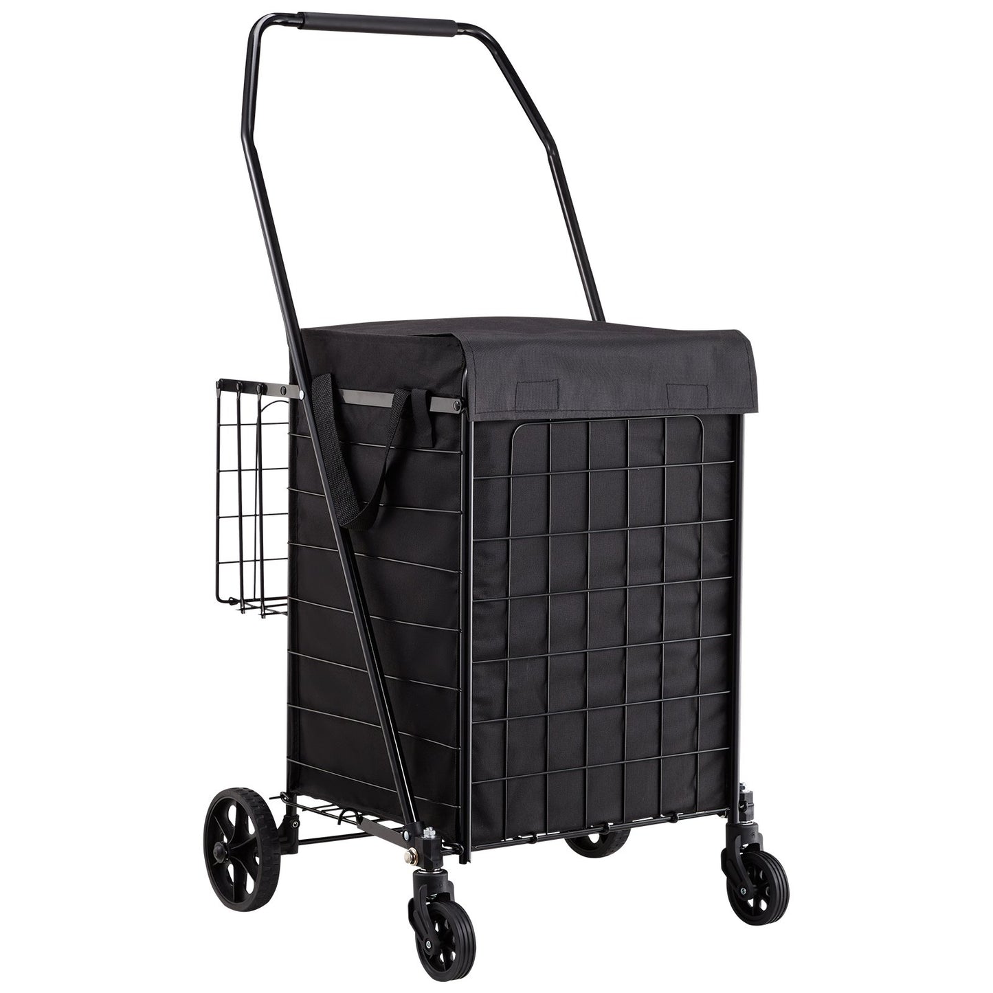 Shopping Cart, Folding Grocery Utility Cart with Dual Baskets, Waterproof Liner & Wheels, 45 KG Large Load V952-XYC2ZDSTCSJSJVKLW001V0