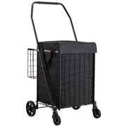 Shopping Cart, Folding Grocery Utility Cart with Dual Baskets, Waterproof Liner & Wheels, 45 KG Large Load V952-XYC2ZDSTCSJSJVKLW001V0