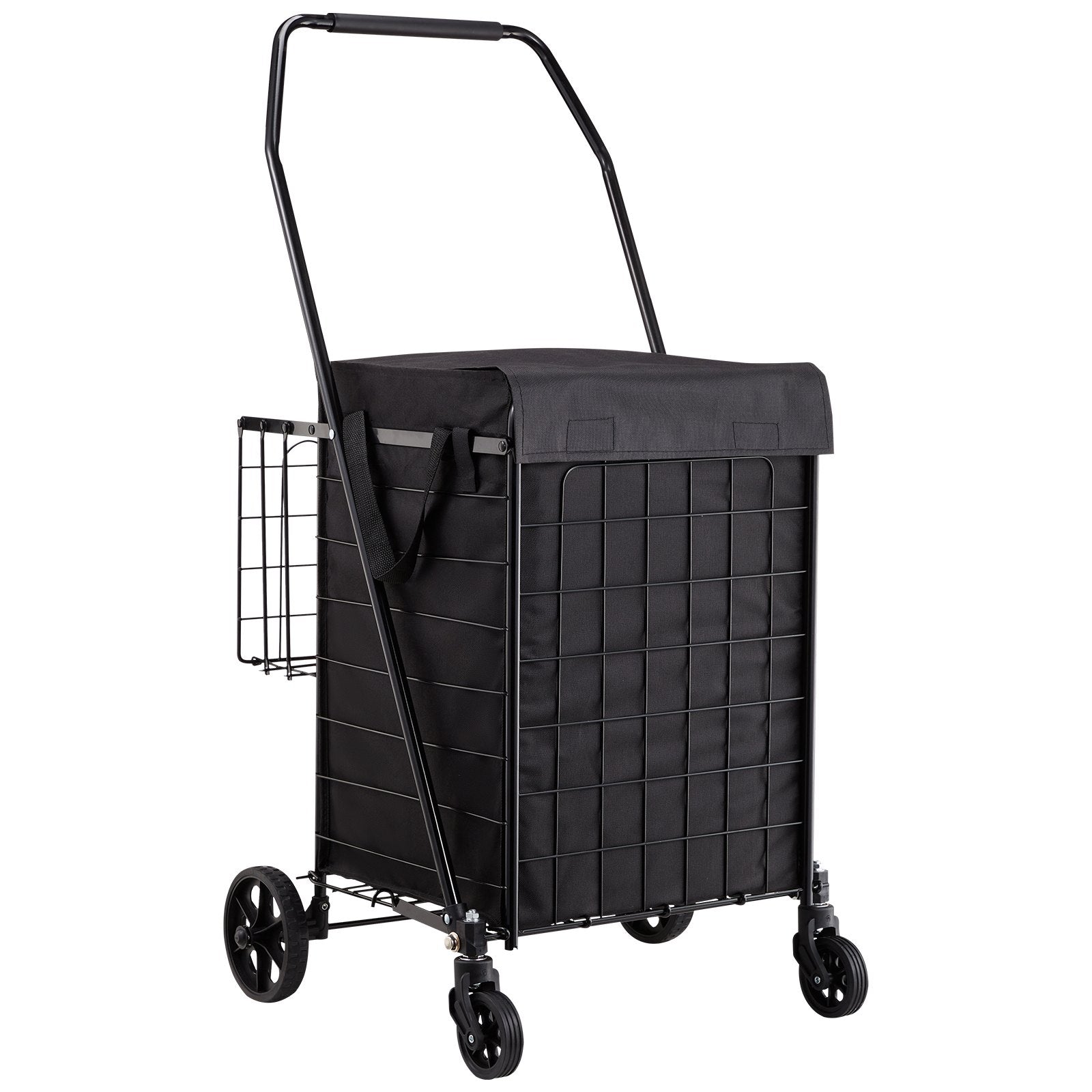 Shopping Cart, Folding Grocery Utility Cart with Dual Baskets, Waterproof Liner & Wheels, 45 KG Large Load V952-XYC2ZDSTCSJSJVKLW001V0