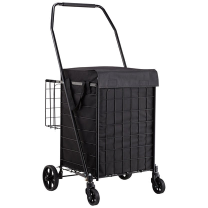 Shopping Cart, Folding Grocery Utility Cart with Dual Baskets, Waterproof Liner & Wheels, 45 KG Large Load V952-XYC2ZDSTCSJSJVKLW001V0