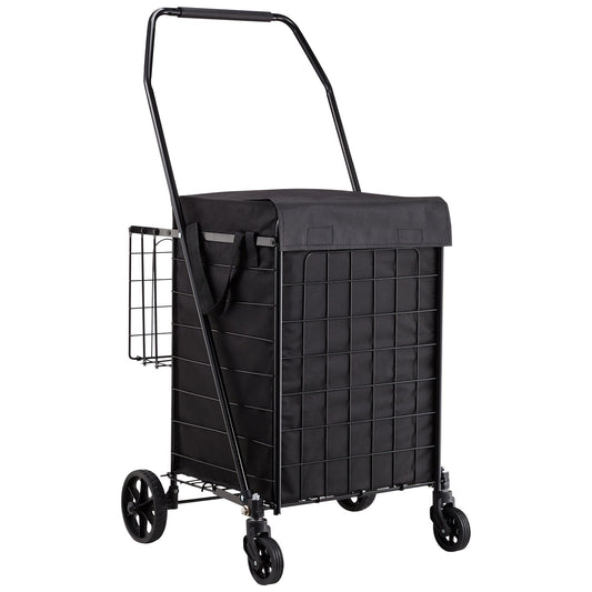 Shopping Cart, Folding Grocery Utility Cart with Dual Baskets, Waterproof Liner & Wheels, 45 KG Large Load V952-XYC2ZDSTCSJSJVKLW001V0