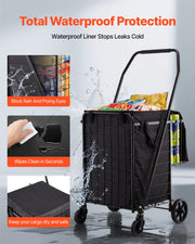 Shopping Cart, Folding Grocery Utility Cart with Dual Baskets, Waterproof Liner & Wheels, 45 KG Large Load V952-XYC2ZDSTCSJSJVKLW001V0