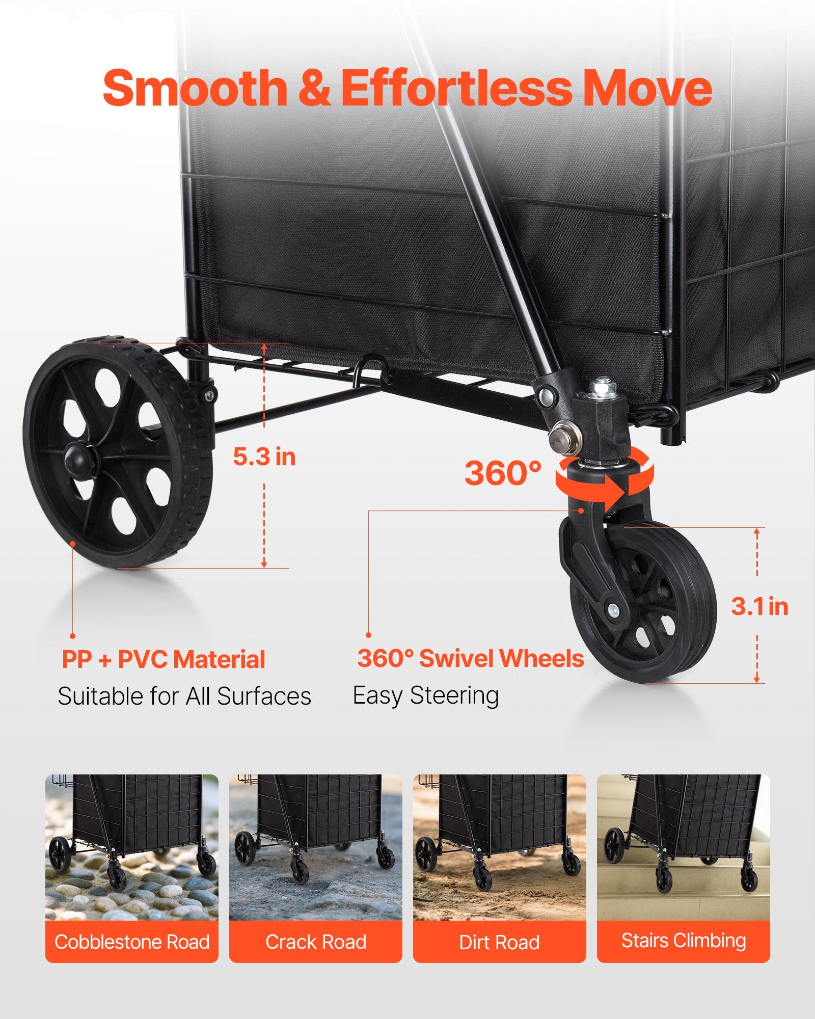 Shopping Cart, Folding Grocery Utility Cart with Dual Baskets, Waterproof Liner & Wheels, 45 KG Large Load V952-XYC2ZDSTCSJSJVKLW001V0