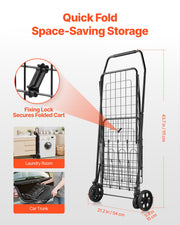 Shopping Cart, Folding Grocery Utility Cart with Dual Baskets, Waterproof Liner & Wheels, 45 KG Large Load V952-XYC2ZDSTCSJSJVKLW001V0