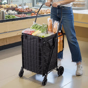 Shopping Cart, Folding Grocery Utility Cart with Dual Baskets, Waterproof Liner & Wheels, 45 KG Large Load V952-XYC2ZDSTCSJSJVKLW001V0